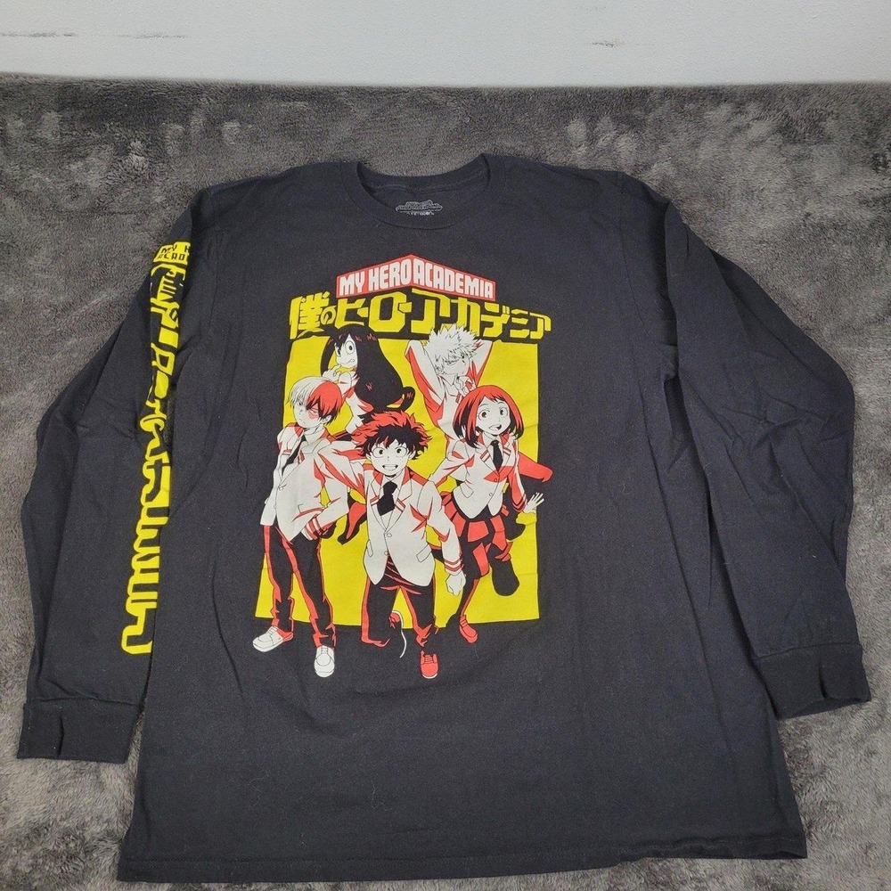 My Hero Academia Anime Men's Long Sleeve Graphic Tee Size XL Black By Funimation